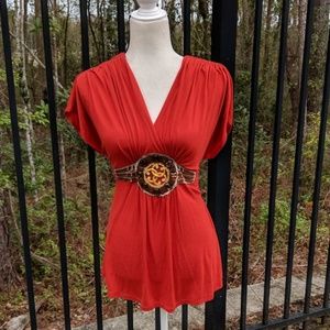 Orangish Red statement shirt- NWOT! Sale!